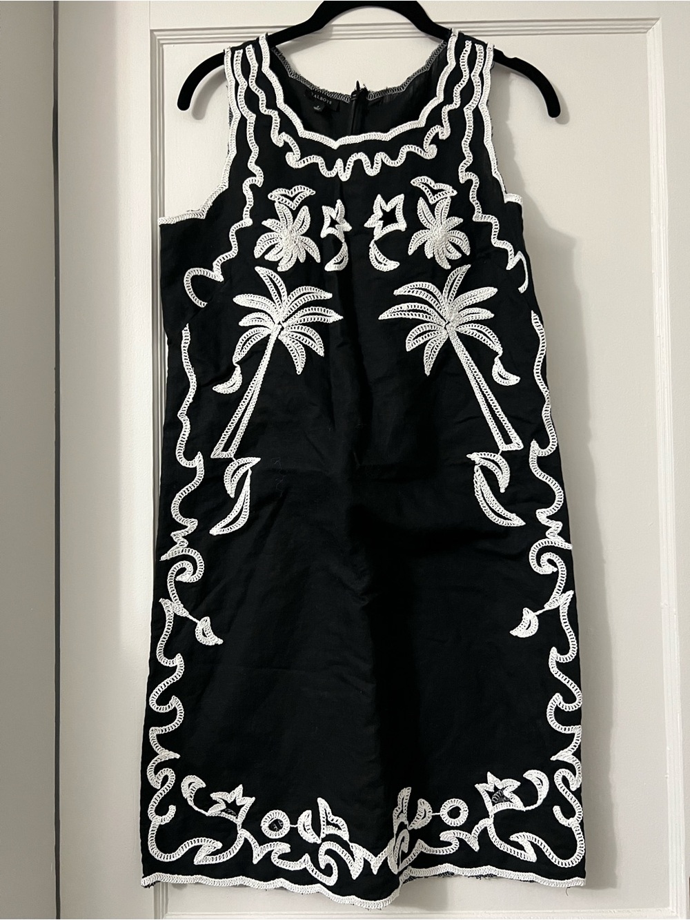 Talbots Black Dress with White Scrolled Trim